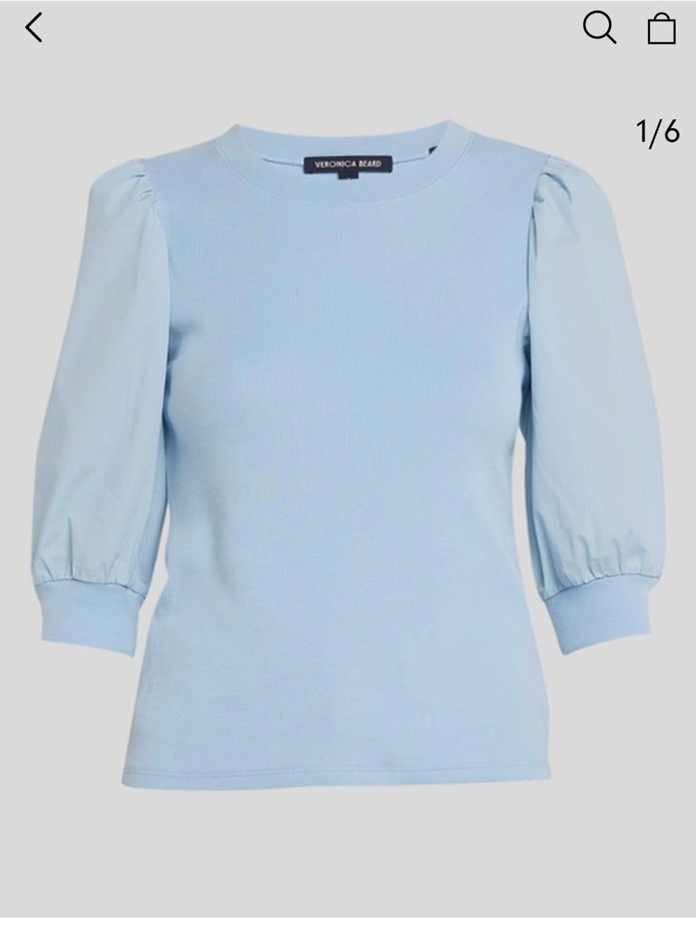 Veronica Beard Powder Blue Puff-Sleeve Crewneck Top